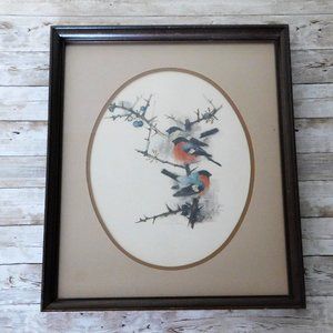 Vintage 70s-80s Danish Framed Art Signed Mads Stage Robin Bird Nature